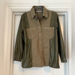 Zara Khaki Green Shirt with Stud Accents